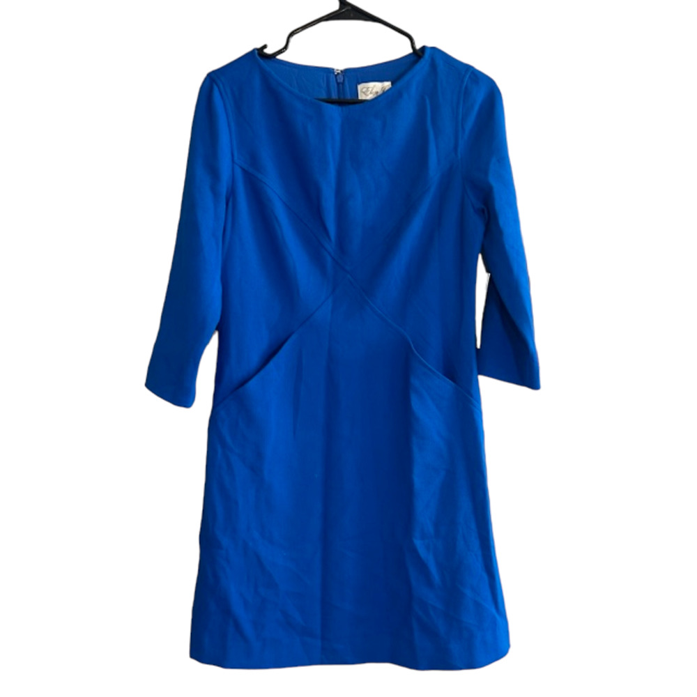 Eliza J Bright Blue Long Sleeve Pocket Zipper Back Lined Shift Dress Women Sz 6